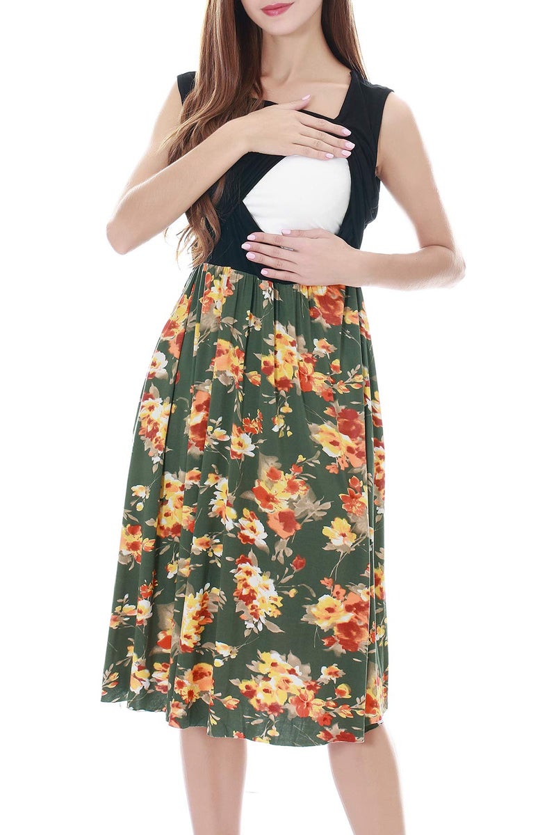 Smallshow Women's Sleeveless Nursing Dresses Patchwork Maternity Breastfeeding Dress SVP089 Medium - Image 3